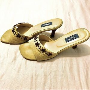 Transit V-Giselle Slip on Heeled Sandals Beige Beaded Embellishments Size 8